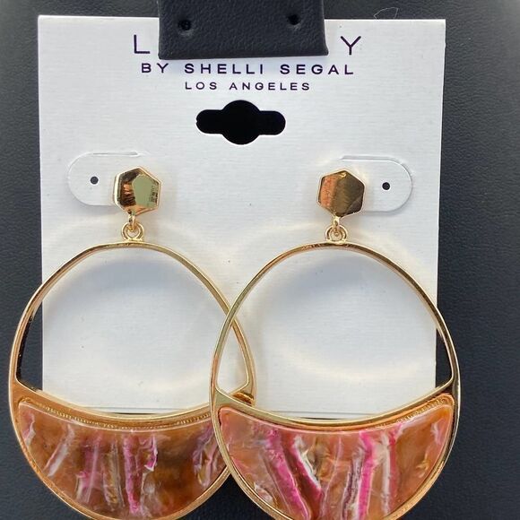 Gold Red Marble Resin Dangle Earrings Laundry by Shelli Segal $18 ea / 3 for $30 - Picture 1 of 6